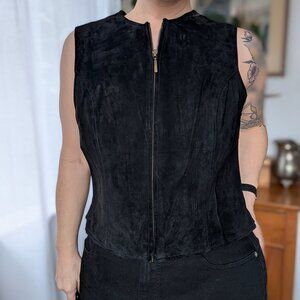 Valerie Stevens - black suede leather vest - Large